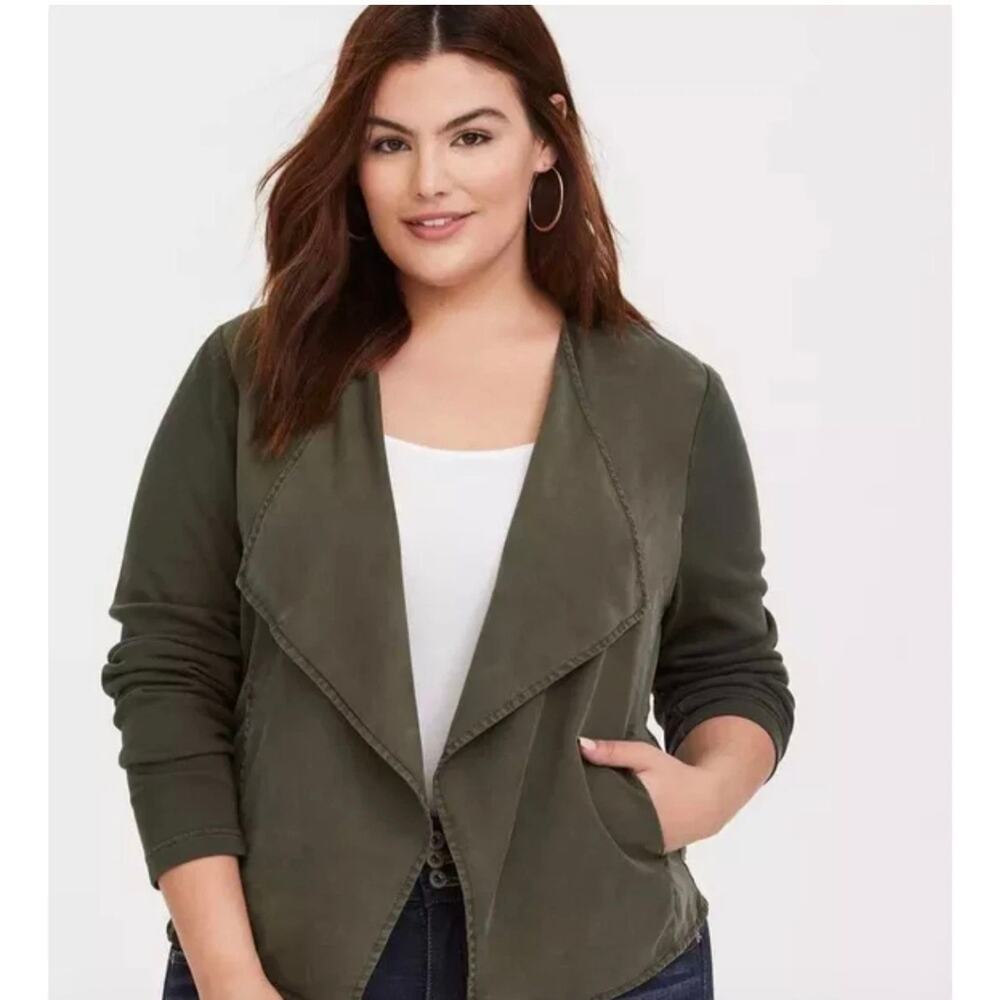 Torrid Olive Green Waterfall Drape Jacket 3x Plus Size Casual Work Transitional